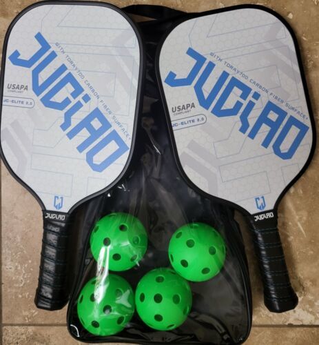 Pickleball 2 Paddle Carbon Fiber Set with 4 Balls and Carry Bag SHIP FROM USA B