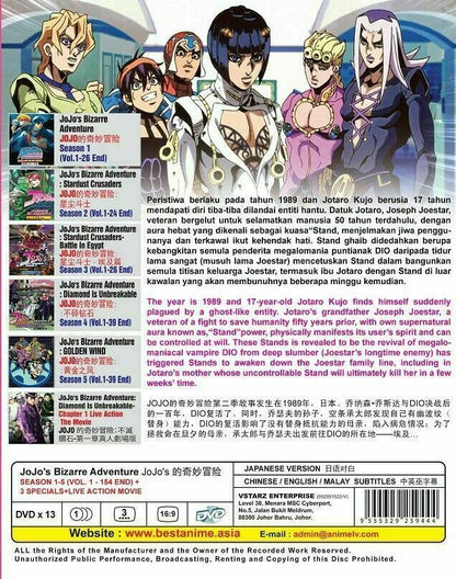 JoJo's Bizarre Adventure Season 1~5 +Live Movie English Subtitle Ship From USA