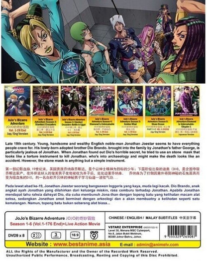 Jojo's Bizarre Adventure Season 1-6 (1-176End+Live Action)Eng. Dub SHIP FROM USA