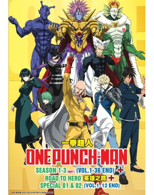 ONE PUNCH MAN SEASON 1-3 (VOL.1-36 END) + ROAD TO HERO + SPECIAL 01&02 (VOL.1-12END) ENG DUB