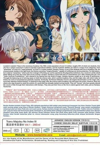 Toaru Majutsu no Index III (Season 3) DVD (Vol.1-26 end) with English Dubbed