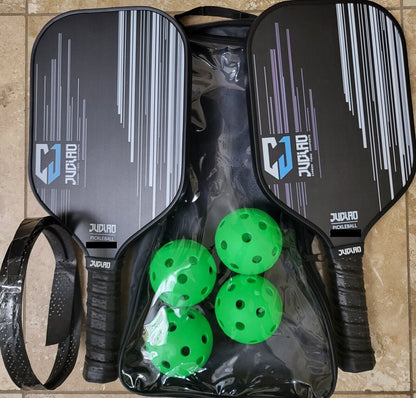 Pickleball 2 Paddle Carbon Fiber B Set with 4 Balls and Carry Bag SHIP FROM USA