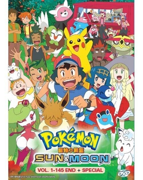 Pokemon Sun & Moon Complete Set Vol.1-145 End + Special ENG DUB DVD ANIME