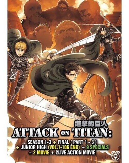 Attack On Titan Complete Sea 1-3+Final Part 1-3 Junior high+ 9 Special + Movies