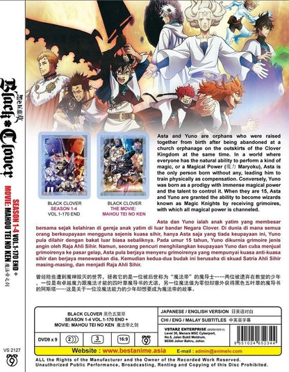 Black Clover Season 1-4 Vol.1-170 +Movie Mahou Tei No Ken End English Dubbed USA